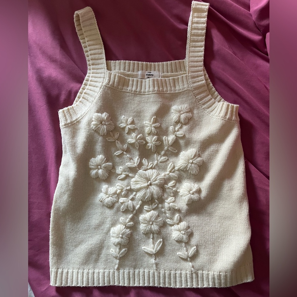 floral cream knit tank top
